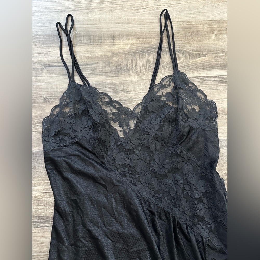 Vintage Montgomery Ward Black Lace Slip Nightgown – Size Medium